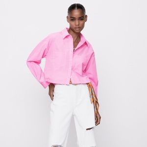 Zara pink cropped button down shirt